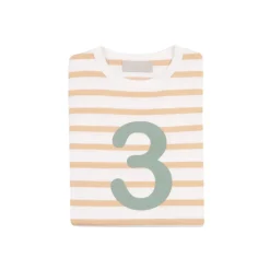 Bob & Blossom Number T-Shirts | Biscuit, White & Green Striped
