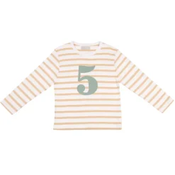 Bob & Blossom Number T-Shirts | Biscuit, White & Green Striped