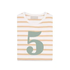 Bob & Blossom Number T-Shirts | Biscuit, White & Green Striped
