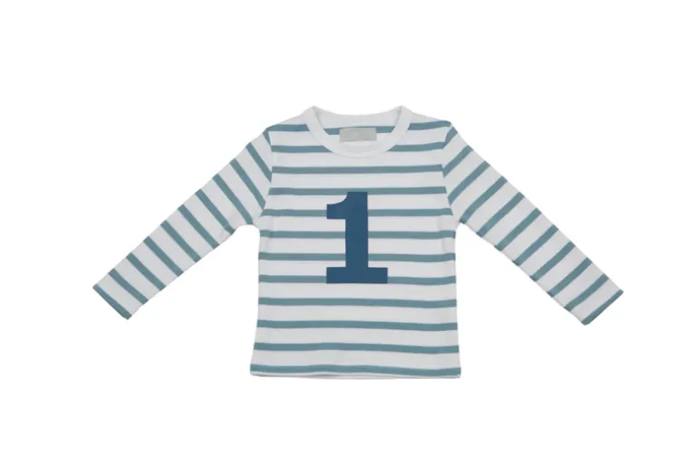 Bob & Blossom Number T-Shirts | Ocean & White Striped