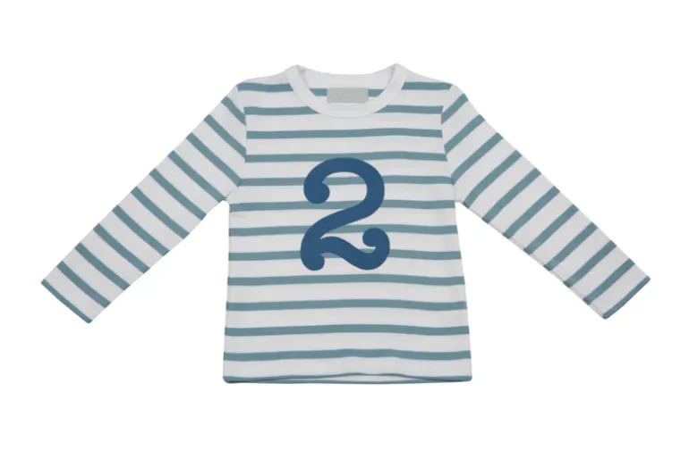 Bob & Blossom Number T-Shirts | Ocean & White Striped