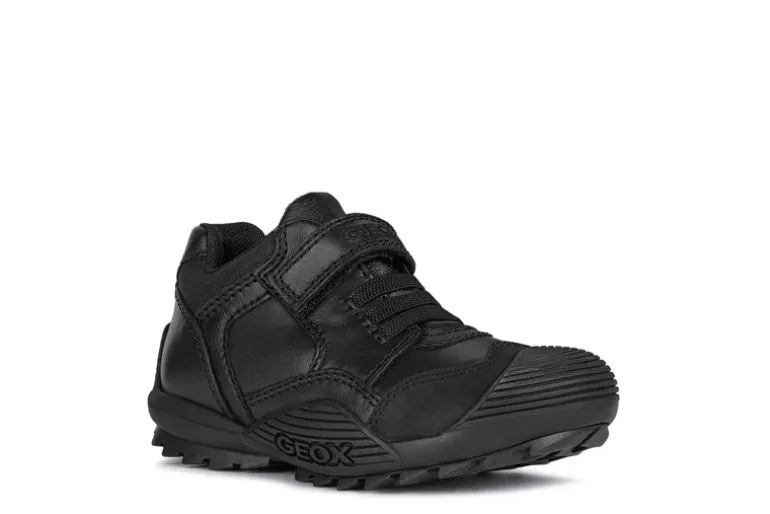 Geox School Shoes | Savage Elastic Velcro | Black Leather