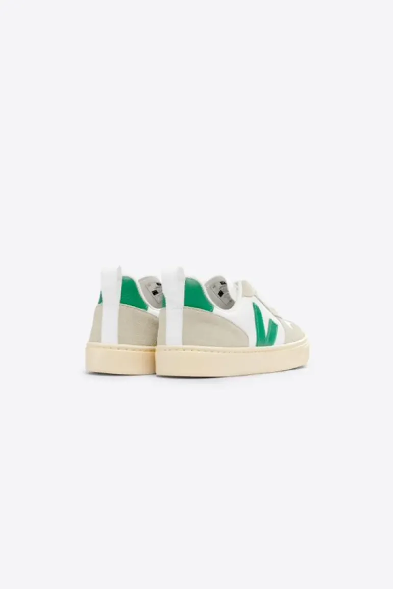 Veja Kids Trainers | V-10 Lace | White, Emeraude & Almond